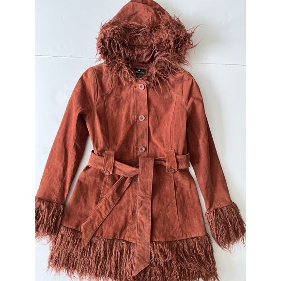 VTG Heritage 1981 I Love H81 Penny Lane Coat Women S/P Rusty Orange Leather Boho - Picture 1 of 11